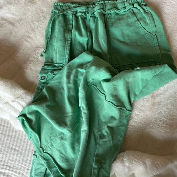 THREE BIRDS NEST Game on Cargo Wide Leg Pant in Turquoise - Picture 5 of 6